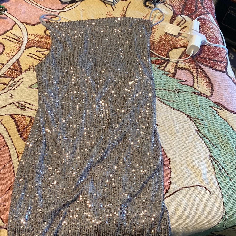 motel rocks sequin cowl neck mini dress